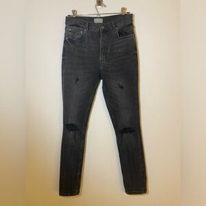 Boyish Zachary High Rise Skinny In Black Touch Of Evil Distressed Size 27